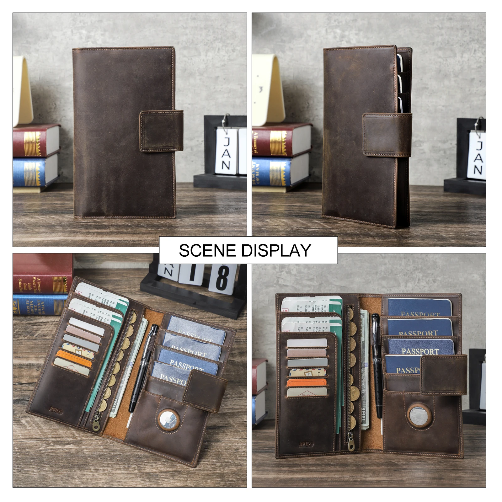 CONTACT'S Genuine Leather Family Passport Travel Wallets Passport Cover Passport Pouch Card Holder Customized Passport Clutches