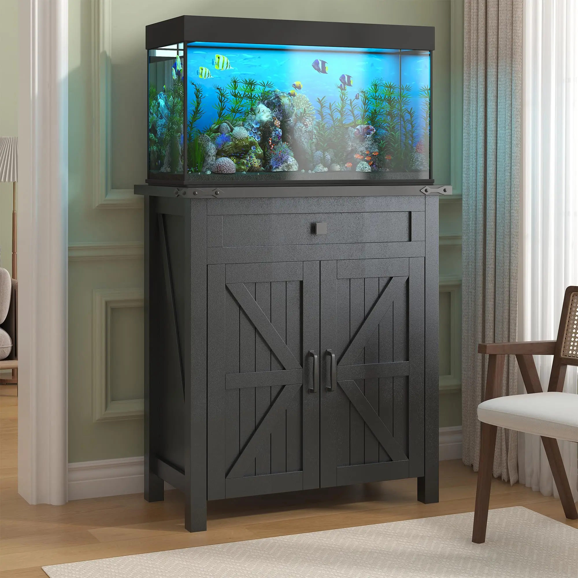 20-29 Gallon Aquarium Stand With Charging Station, Farmhouse Fish Tank Stand, Reptile Tank Stand Terrarium Stand with