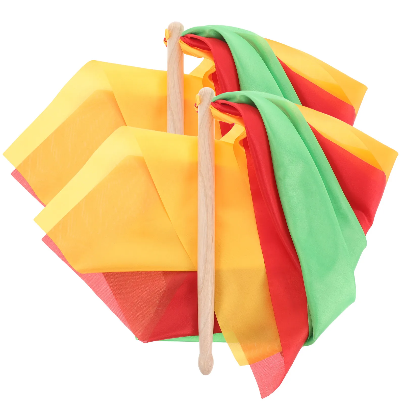 1 Pair Rhythmic Gymnastics Twirling Sticks with Colorful Scarves – Solid Wood Waist Drumsticks for Adults & Kids
