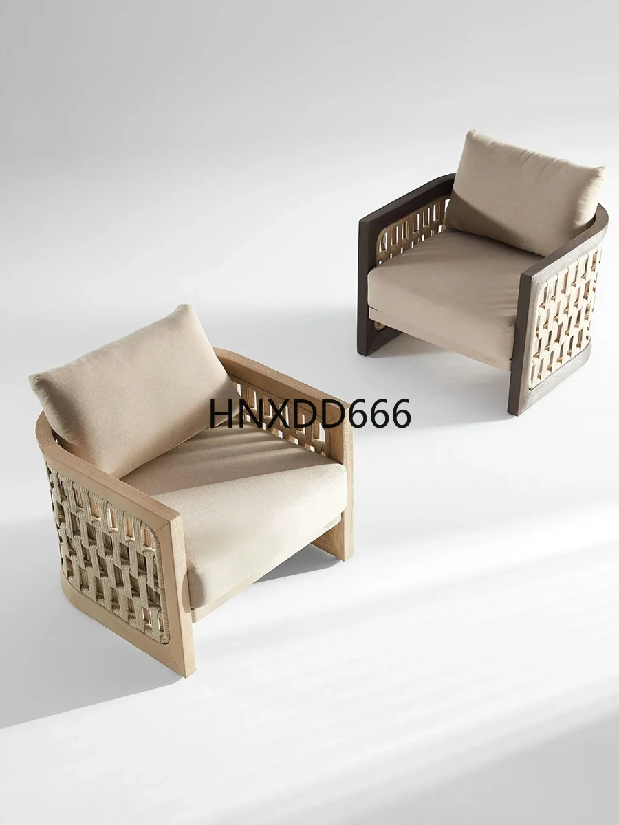 Sofá de exterior, mesa de centro de ratán con patio de teca