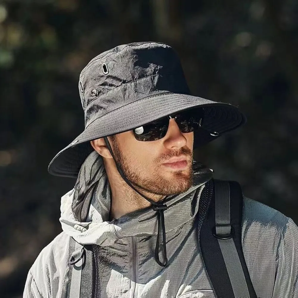 New Adjustable Men's Summer Sun Protection Hat Wide-brimmed UV Protection Sun Hat Breathable Fishing Quick-drying Sun Cap