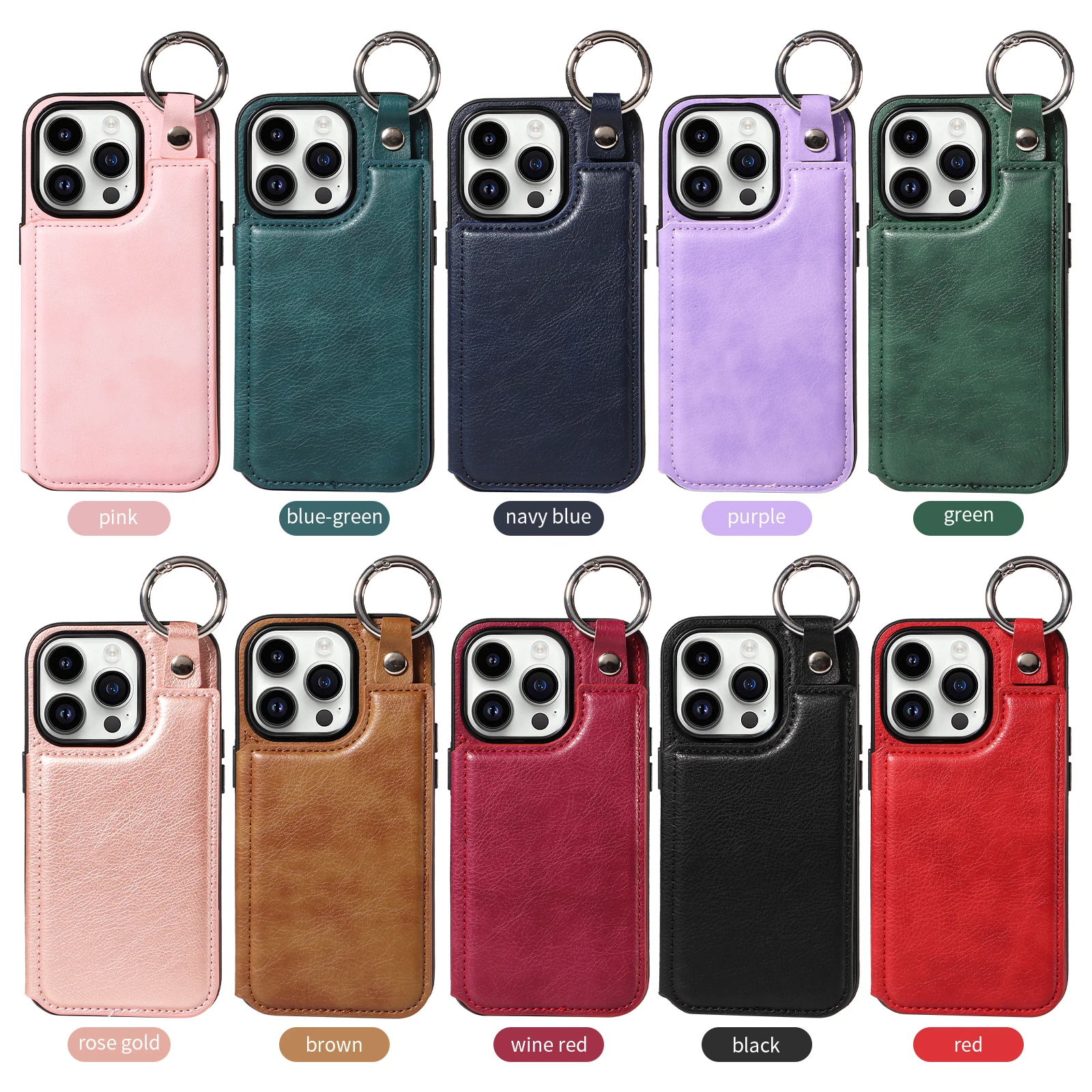 

Lychee Patterned Lifting Ring Fall Prevention PU Leather Phone Case For iPhone X/XS/XS Max/XR/ 11/12/13/14/15/16 Series