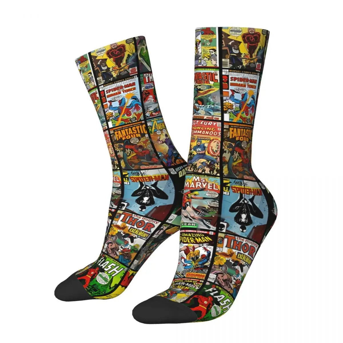 Superhero Boom Comic Book Vintage Collection Pattern Face Mask Men Women Socks Novelty Spring Autumn Winter Stockings Gift