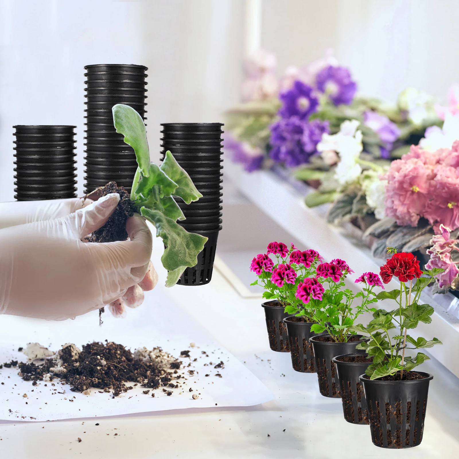 

40pcs Hydroponic Net Cups Water Culture Planting Mesh Basin Lightweight Durable Plastic Flower Pots For Succulents Cacti Herbs