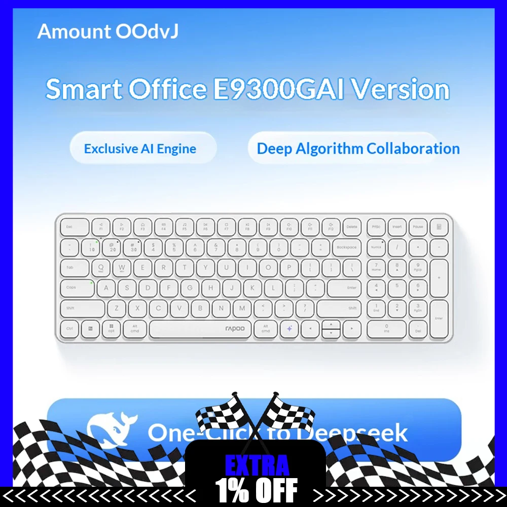 Rapoo E9000G AI Wireless Keyboard 3.9mm² Reduce Power Consumption 500mAh Dual Mode Connection Office Keyboard For Pc Accessories
