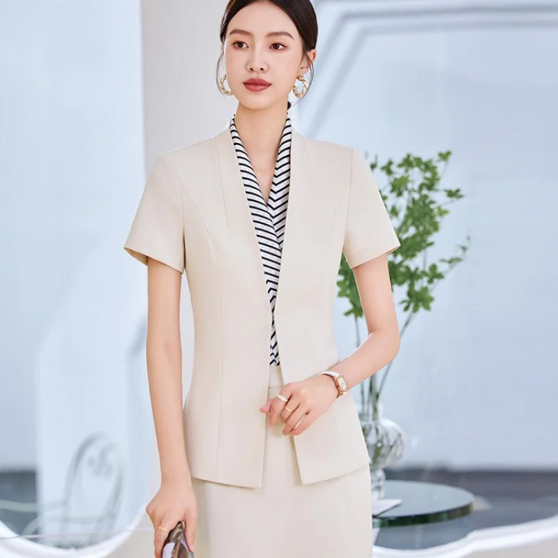 

Summer Thin Elegant Women's Small Suit Jacket Business Short Sleeve Suit Dress Korean Style Casual Suit