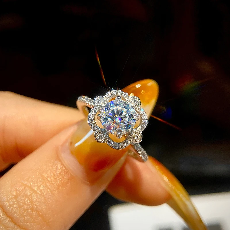 

DWJ 1 карат круглое кольцо с муассанитом и бриллиантами, персонализированное квадратное кольцо для женщин, свадебное настоящее серебро 925 пробы, роскошные ювелирные изделия