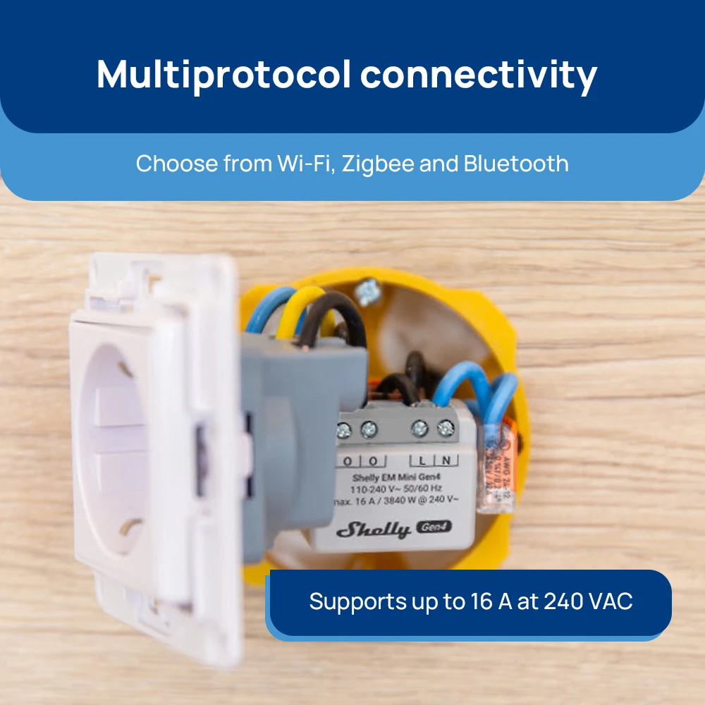Shelly EM Mini Gen4 Matter مقياس الطاقة المدمج مراقب الطاقة واي فاي 16A زيجبي تعديل مفاتيح ومآخذ الحائط الموجودة
