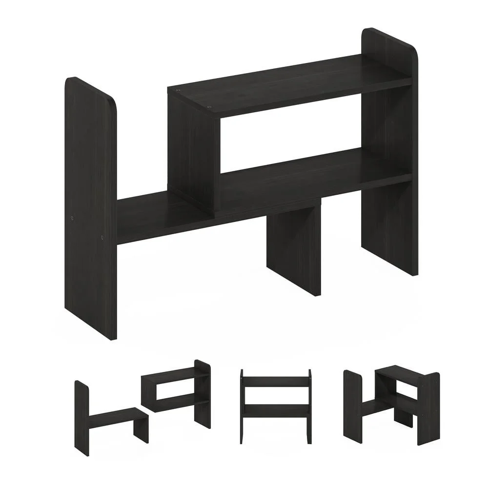 Desktop Organizer Bookshelf Wood Durable Storage Unit Adjustable Shelves Home Office Decor Easy Assembly Espresso Finish