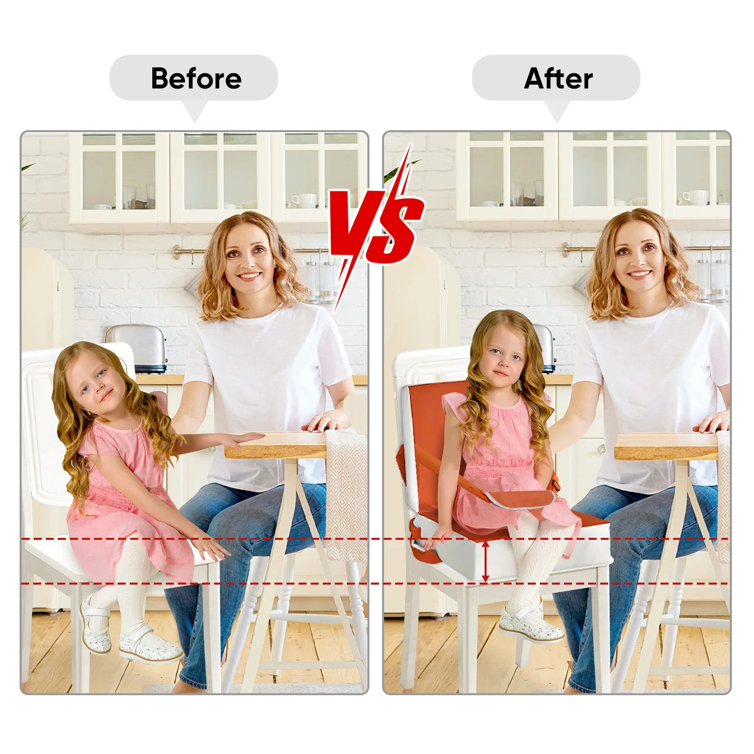 Portable Toddler Dining Booster Seat with Safety Harness, Washable Cover, for Kids 1-4 Years