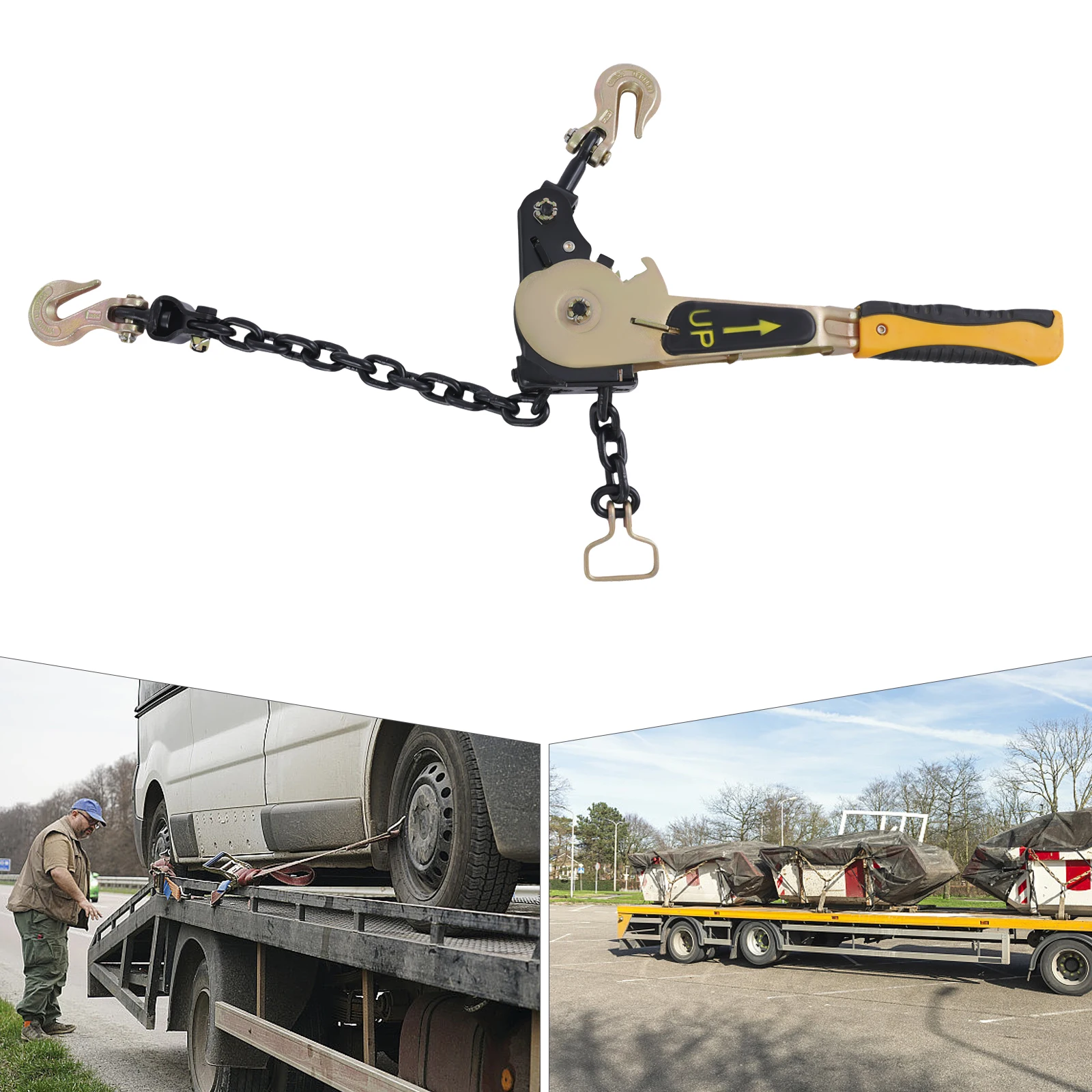 6600 lbs Ratcheting Chain Load Binder, 3/8-1/2in Heavy Duty Tie Down Ratchet Load Binder for Logging, Strapping, Hauling Freight
