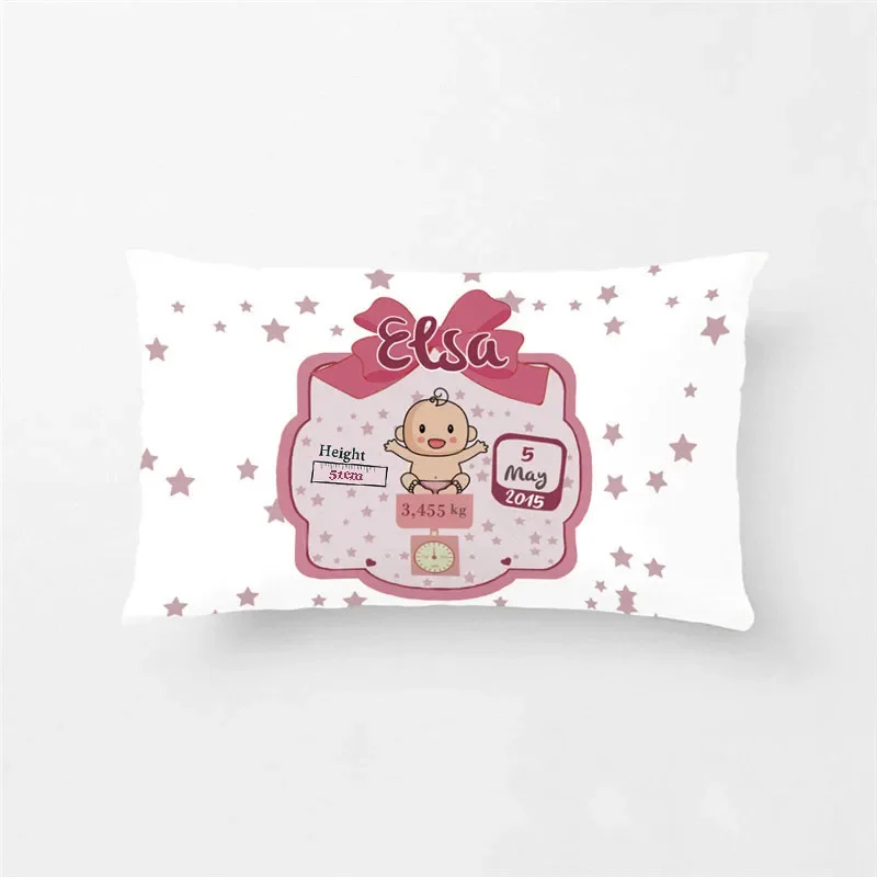 Baby Birth Announcement Pillow Cases Personalized Birth Stats Pillow Cover Nursery Pillow New Baby Gift Decorative Cushion Cover