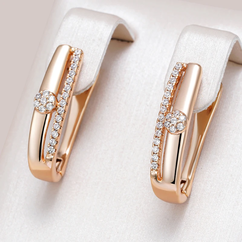 Kinel Heißer 585 Rose Gold Farbe Geometrie Hoop Ohrringe Für Frauen Mode Natürliche Zirkon Zubehör Hohe Qualität Täglichen Schmuck