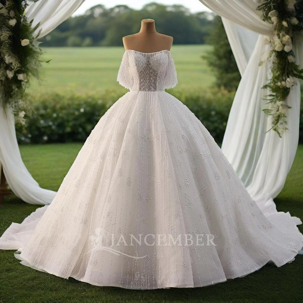 

White Organza Wedding Dresses Boat Neck Off Shoulder Pleats Bridal Gowns Princess 2025 Bride Dress No Gloves vestido de novia
