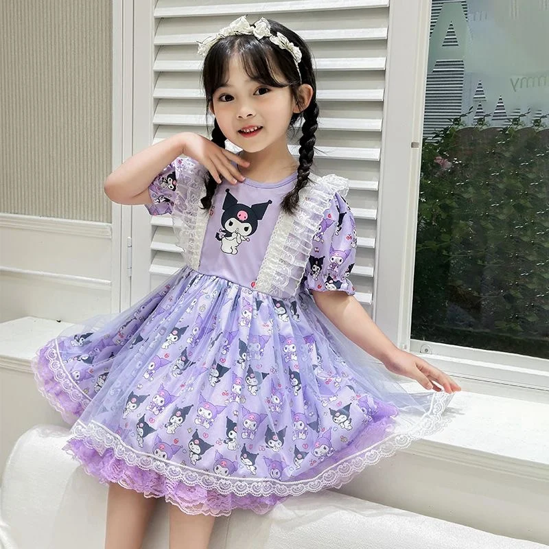 

2024 Kids Girls Lolita Summer Dress Sanrios Anime My Melody Kuromi Cute Birthday Princess Dresses Fashion Tutu Vestidos Dress