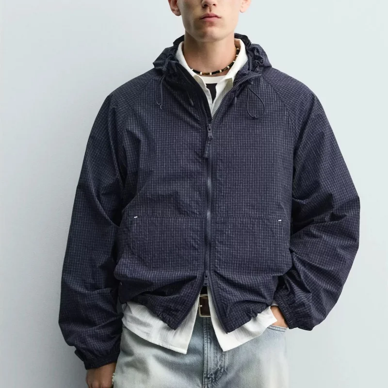 Men's Casual Loose Fit Hooded Jacket Windproof Tear Resistant New Summer Collection Fashionable Zipper Closure Short Sleeve