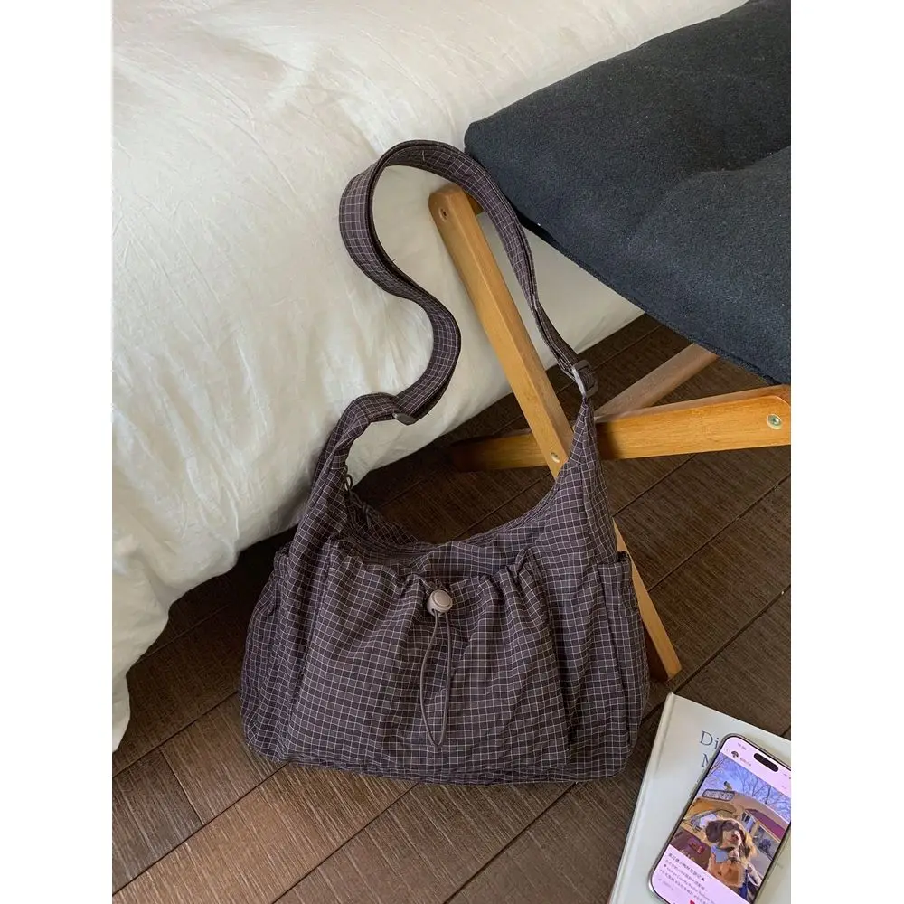

Plaid Drawstring Cloud Pleated Shoulder Bag, Crossbody Bag For Women