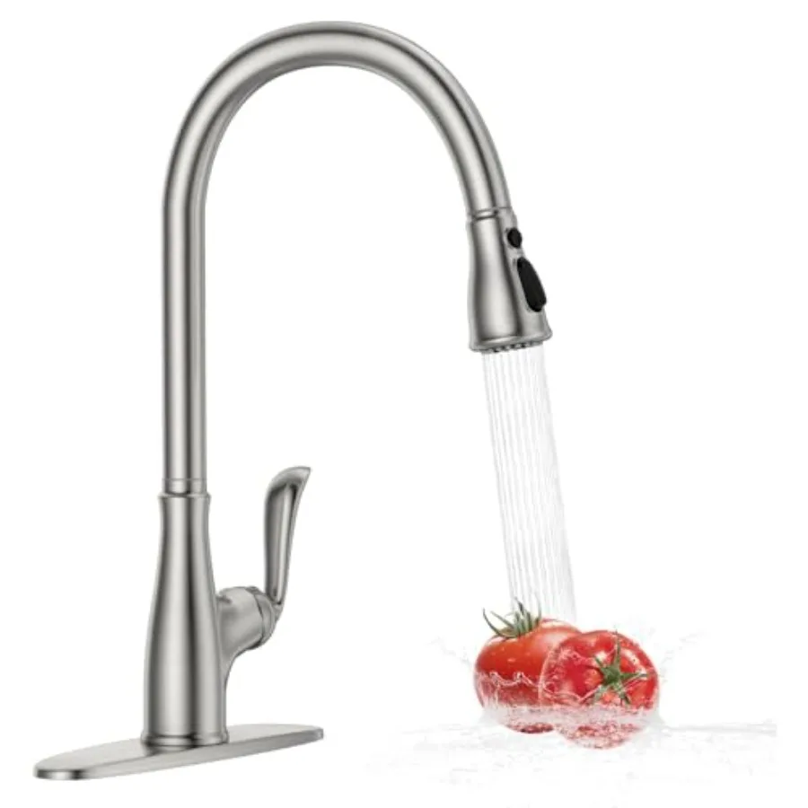 

Kitchen Faucets with Pull Down Sprayer 3 Holes Brushed Nickel Kitchen Sink Faucet Single Handle High Arc Faucet for Kitchen Sin