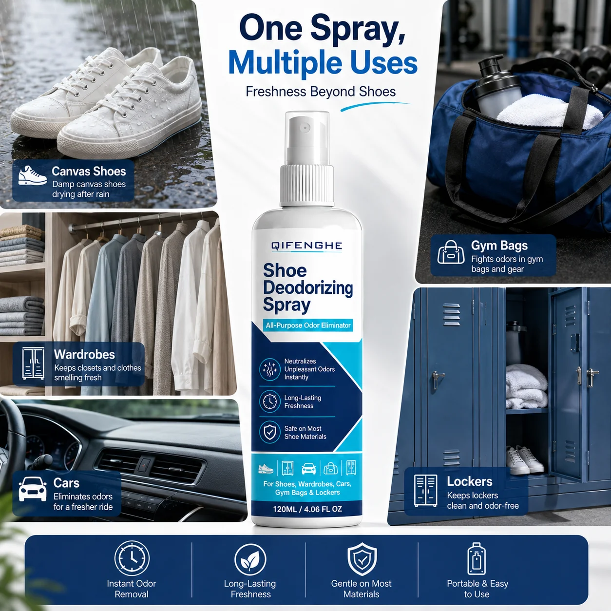 Odor Eliminator Car - 靴の消臭スプレー 120ml - トランク、スペアタイヤ収納、靴、クローゼット、車、ジムバッグの臭い除去剤