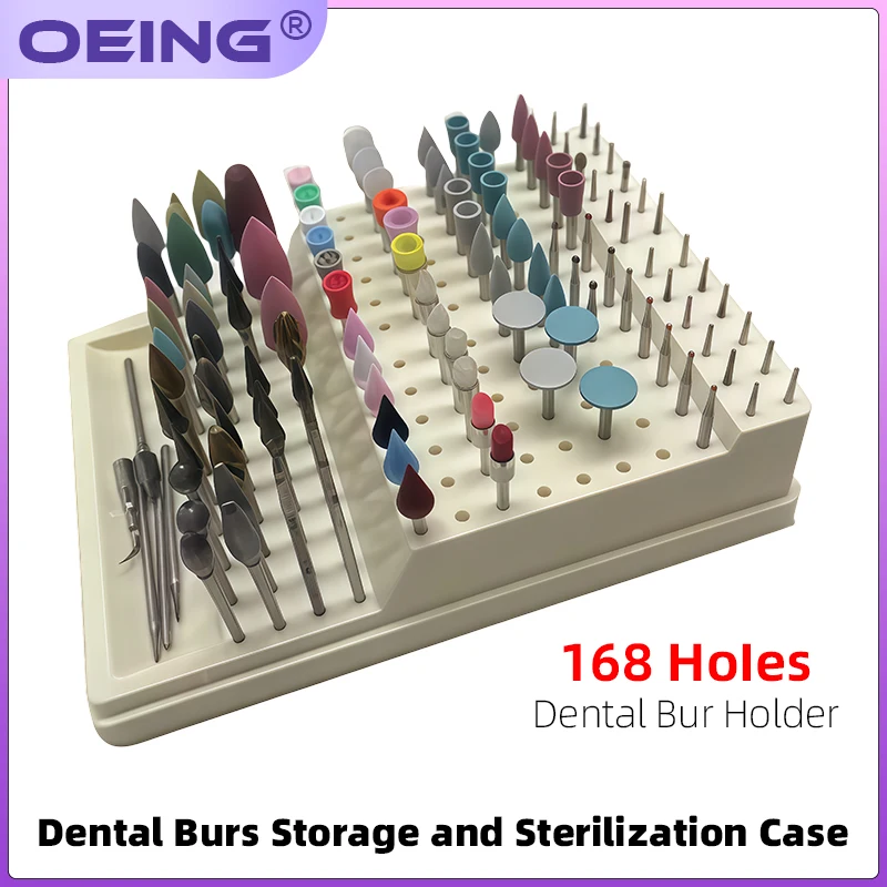 

1Pcs 168-Hole Rectangular Dental Bur Holder, High-Temperature Sterilization Tray, Dental High-Speed/Low-Speed Instrument Holder
