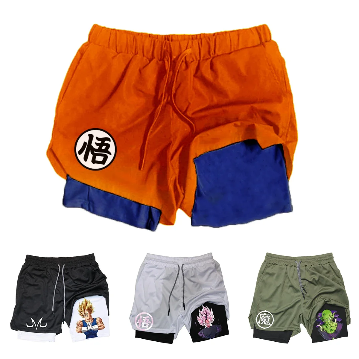 Anime Dragon Ball Son Goku Shorts Men Double Layer Sports Short Pants Cartoon Sportswear Jogger Breathable Beach Pants Gifts