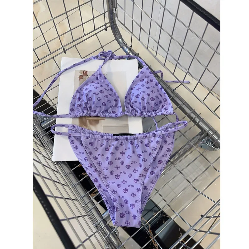 Costume da bagno bikini da donna con stampa incrociata indiana dolce e sexy Faionable, set di costumi da bagno estivi in tessuto di poliestere con cinturino raccolto