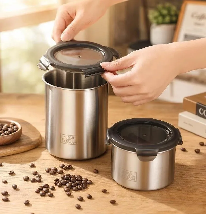 Coffee Storage Box Portable Stainless Canister Hermetic Pot Container Coffee Beans Vacuum Airtight Travel Camping Large Jar Set view 3