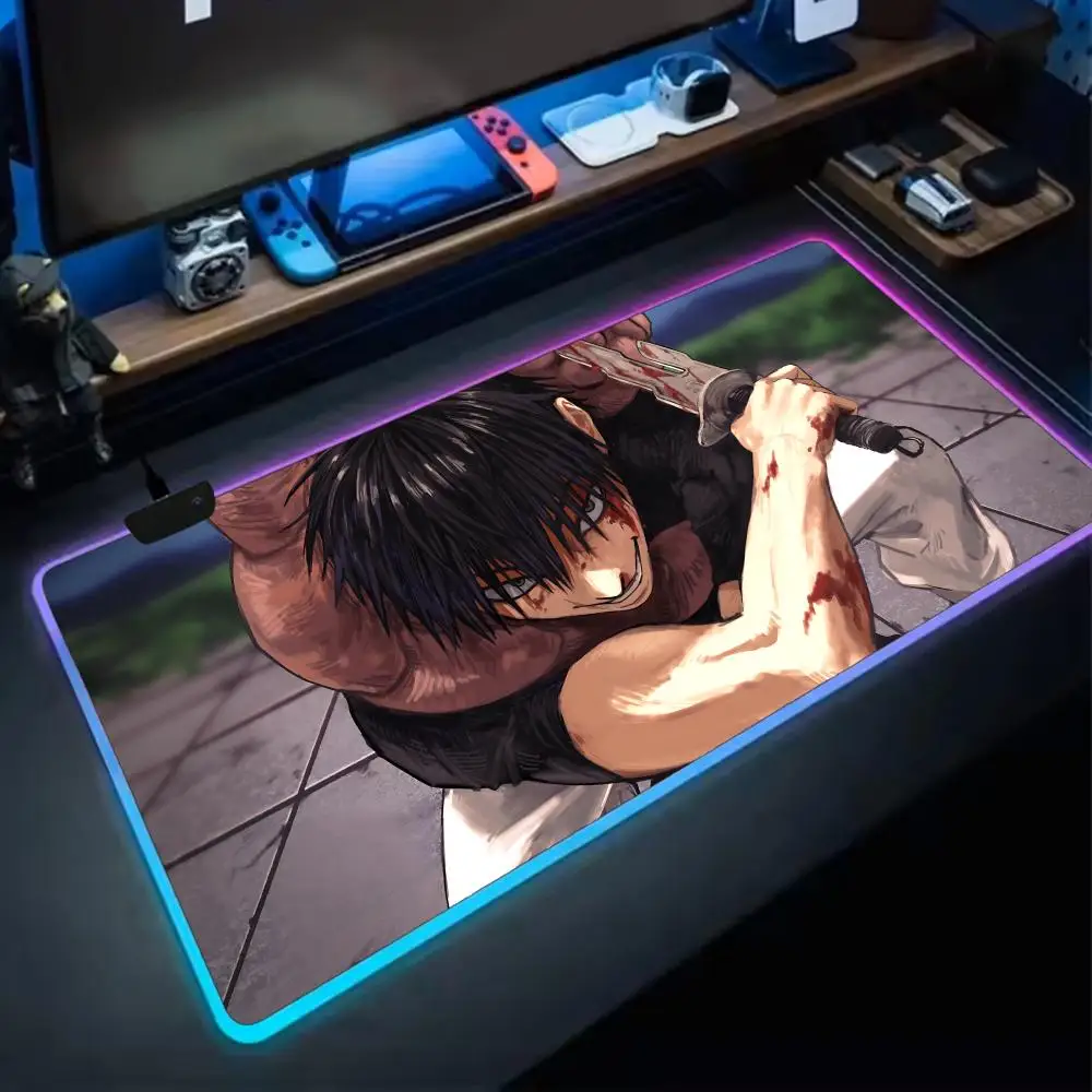 Fushiguro Toji Jujutsu Kaisen Mouse Pad RGB Extra Large Mouse Pad for Gaming, Smooth Surface, Non-Slip, Customizable Lights