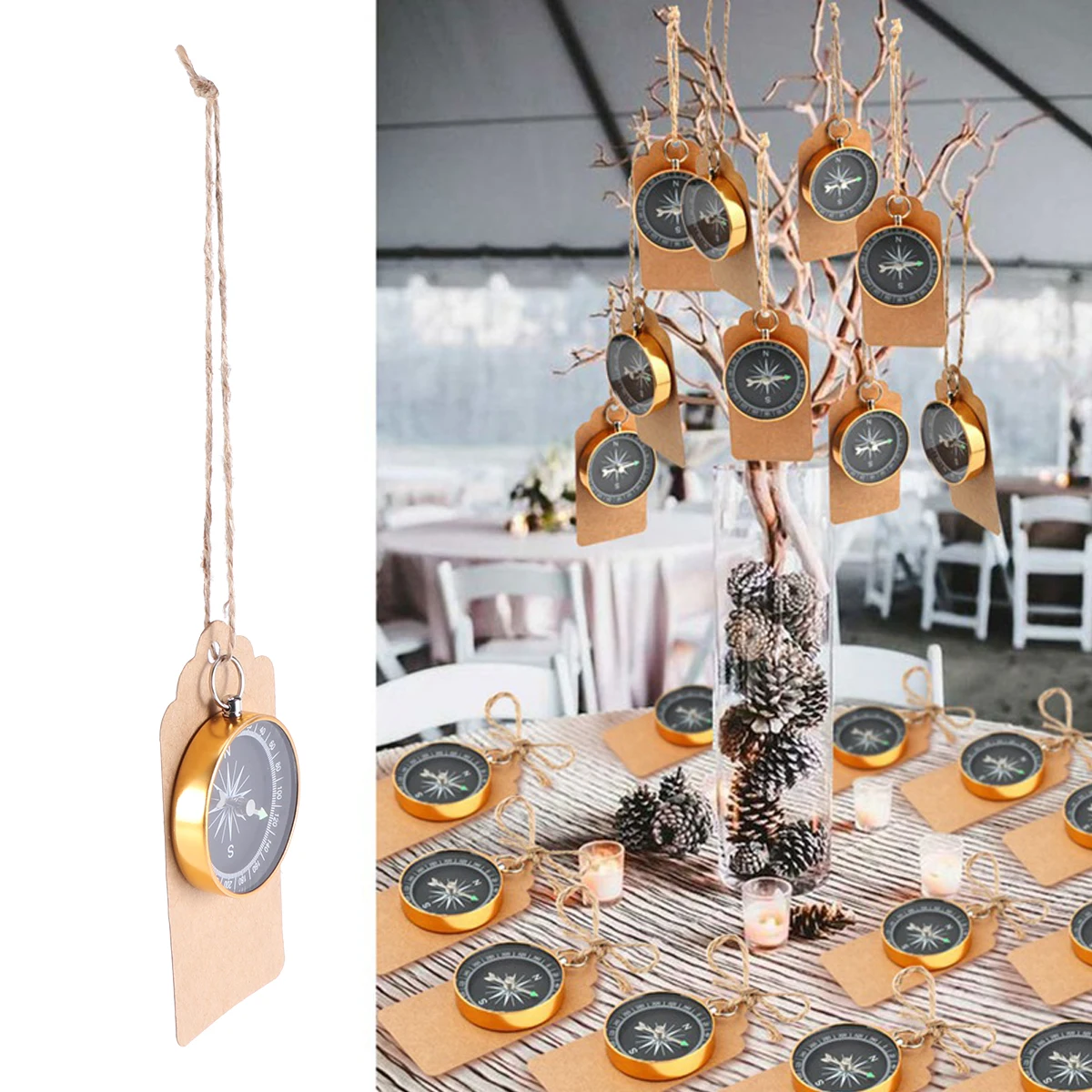 

10 Pcs Compass Tags Party Wedding Favors for Guests Bulk 100 Pendant with Mini Gift