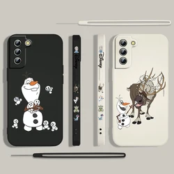 Olaf Frozen Disney Cute Phone Case For Samsung Galaxy S24 S23 S22 S21 S20 Pro FE Plus Ultra Liquid Left Rope Cover