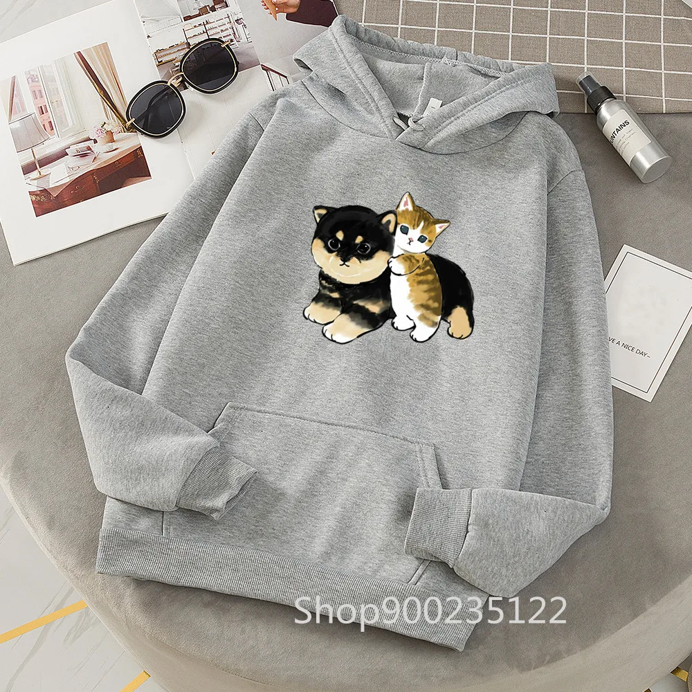 Sudadera con capucha Kawaii Shiba Inu para mujer, suéter con estampado de gato, sudadera de gran tamaño con dibujos animados, ropa de calle Harajuku