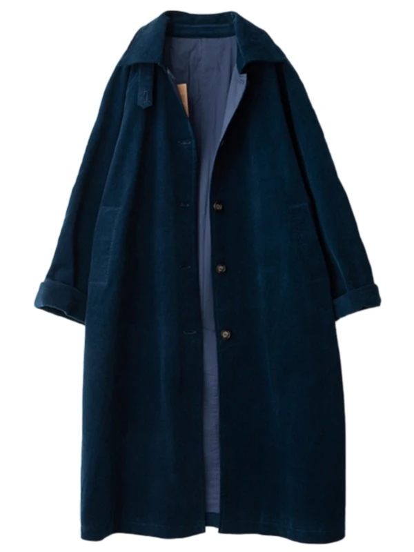 Lose Passform Lange Baumwolle Cord Windjacke Jaet oulder Sve Insertion Damen Herbst Winter Neue Sle Japanische Sle Mantel