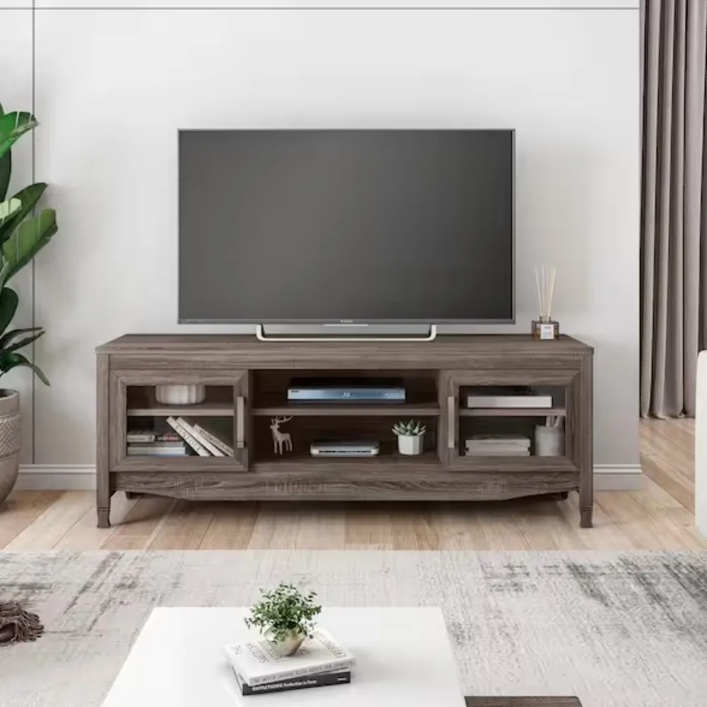

53 in Gray Wood TV Stand Fits TVs up to 60 in. with Storage Doors