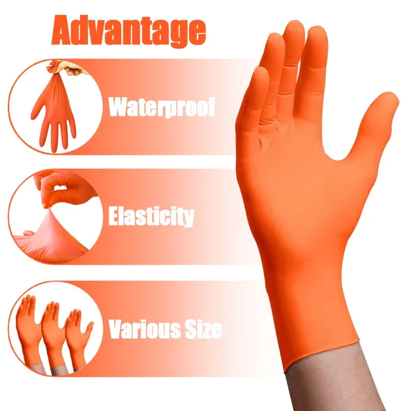 100/50/20PCS Orange Nitrile Gloves Disposable Waterproof Gloves for Household Kitchen Dishwashing Bathroom Cleaning Hair Dyeing