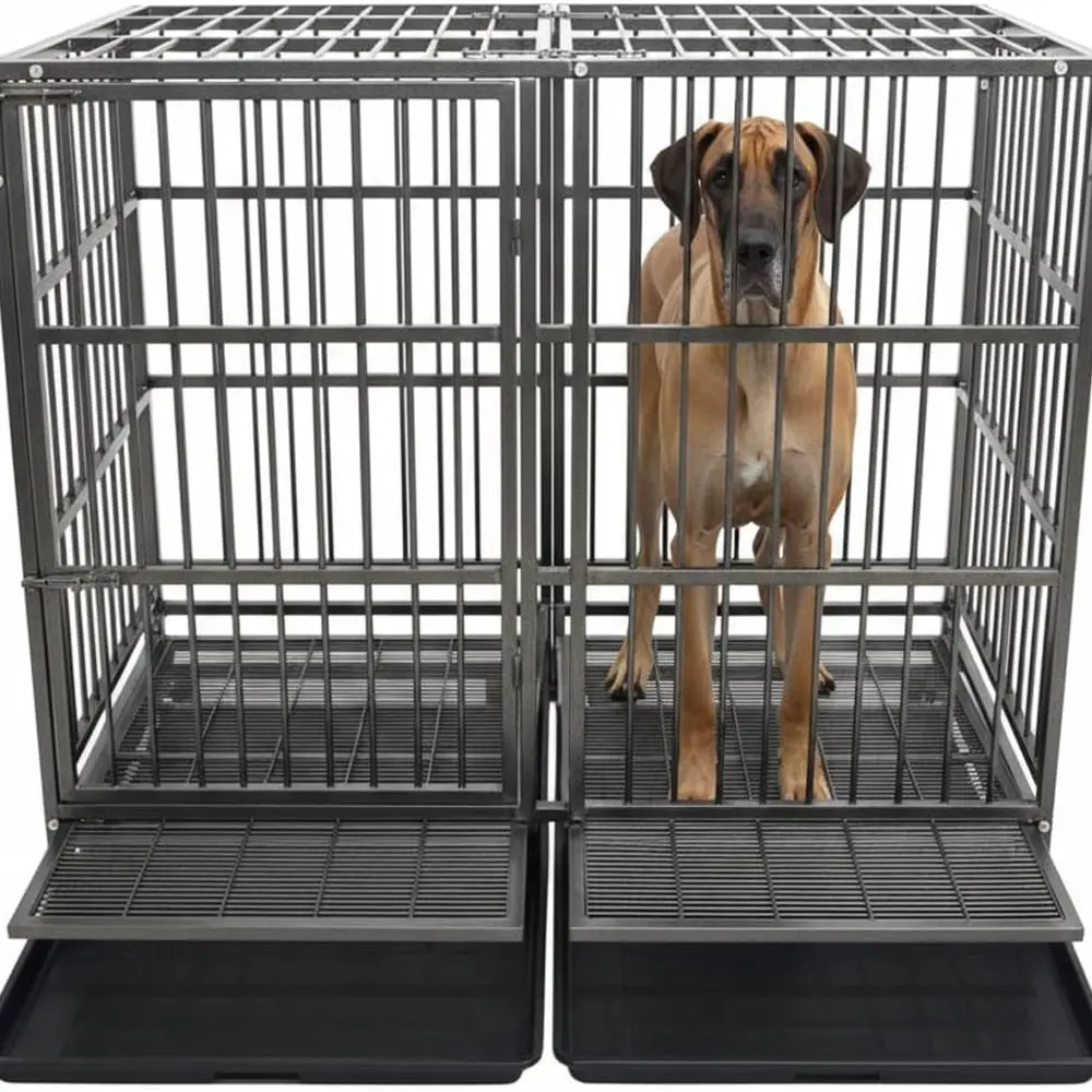 

Extra Large Heavy Duty Dog Crate with Wheels, Indestructible Steel Kennel for High Anxiety Dogs, Double Door & Tray, XL XXL