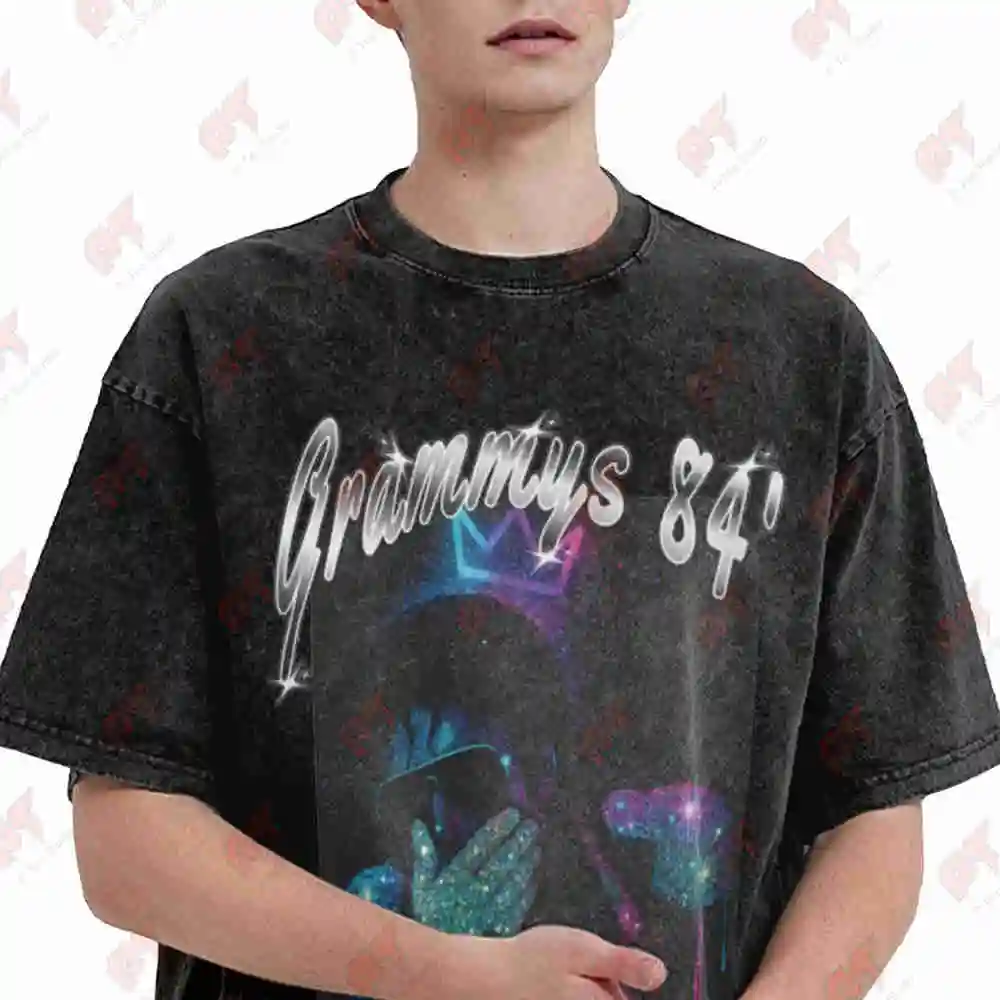 MJ Grammys 84 Vice Graffiti Vintage Washed Tee Pure Cotton T-Shirt