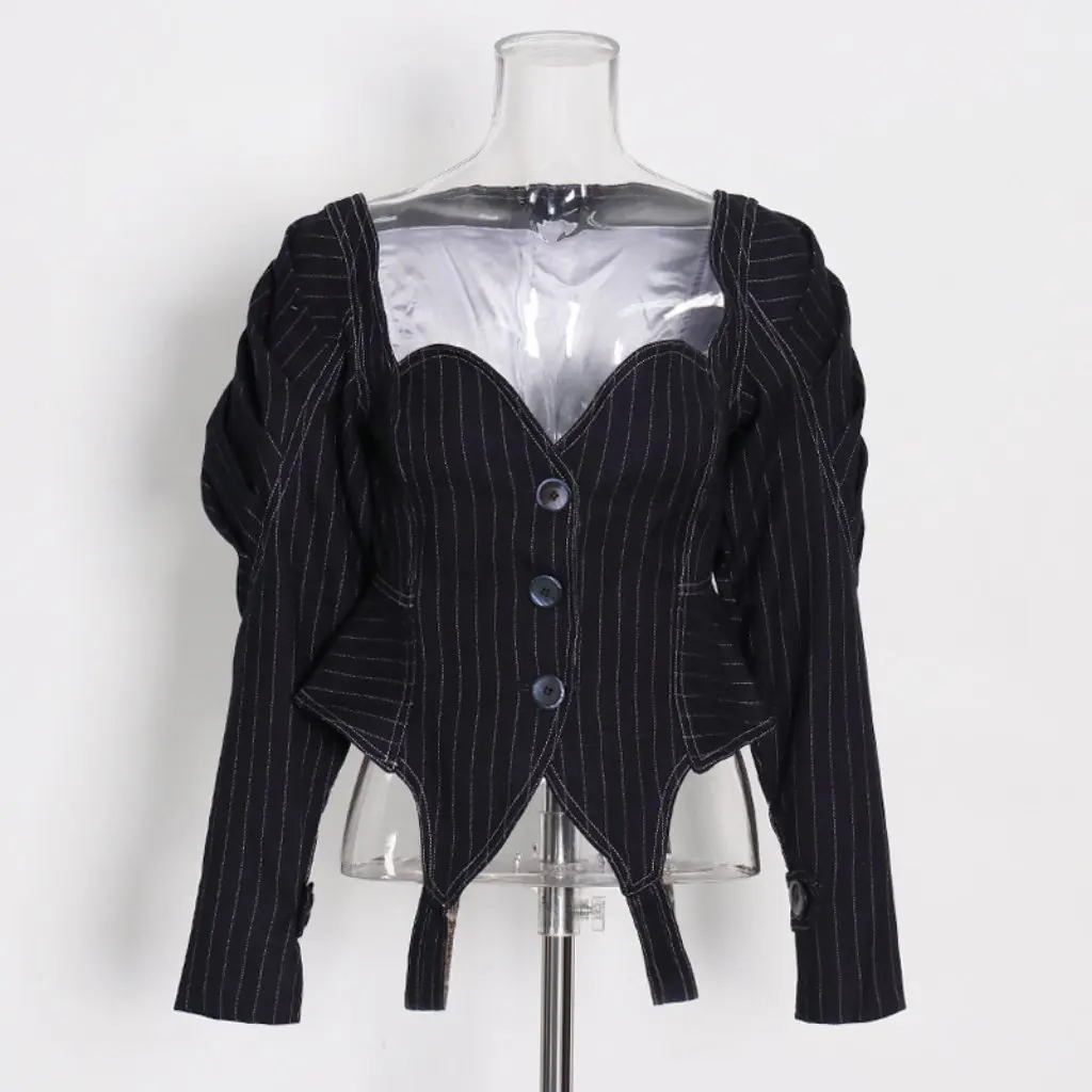 

French Retro Striped Jacket European American Style Waist-Cinching Slimming Versatile Short Coat New Fashion Design
