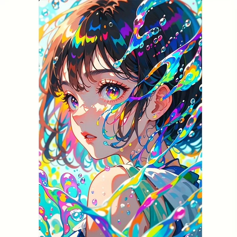 Peinture Diamant : Personnages Anime Éclaboussures d'Eau Colorées Captivantes, Mosaïque de Diamants, Art Fait Main, Cadeau Exquis, Décoration d'Intérieur