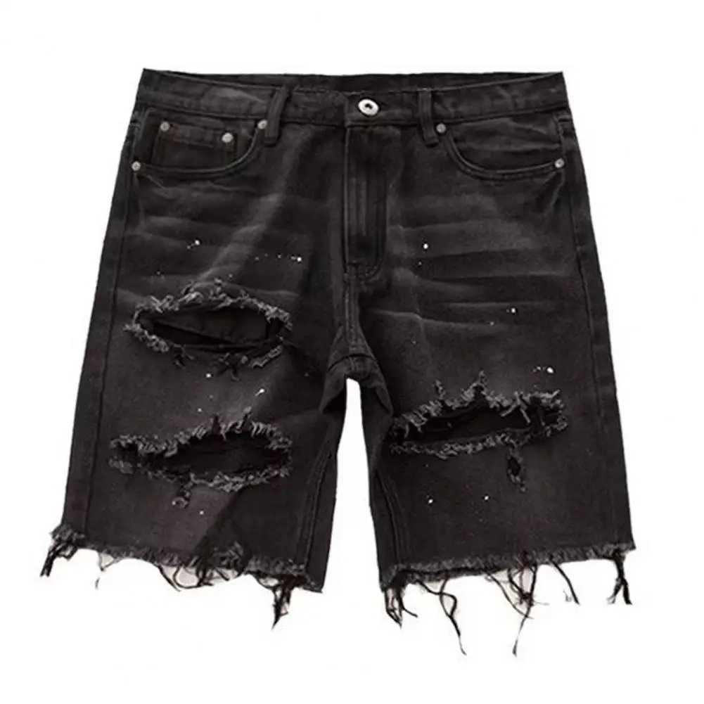 

Ripped Holes Denim Shorts Youthful Men's Distressed Denim Shorts Trendy Straight Fit Multi Pockets Ripped Holes Summer Jeans Men