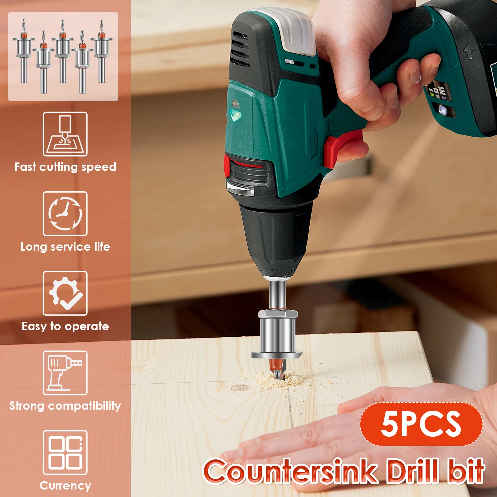 Limite escareado 8*8 prata limite buraco cônico escareador broca com chave sextavada conjunto parafuso cônico escareador broca