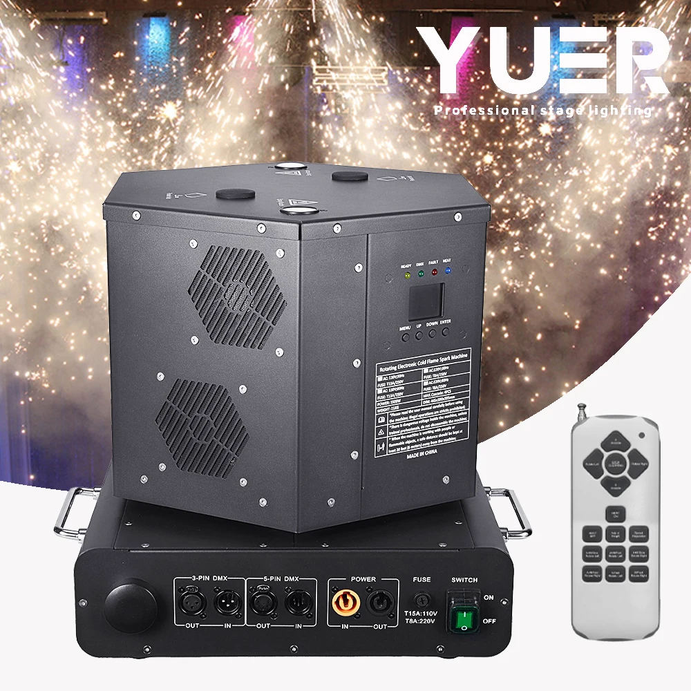 T Powder 2 Head Cold Spark machine Firework Rotation 1500W Spray  Dmx Remote Control Fountain Sparkular Machine for Party Stage