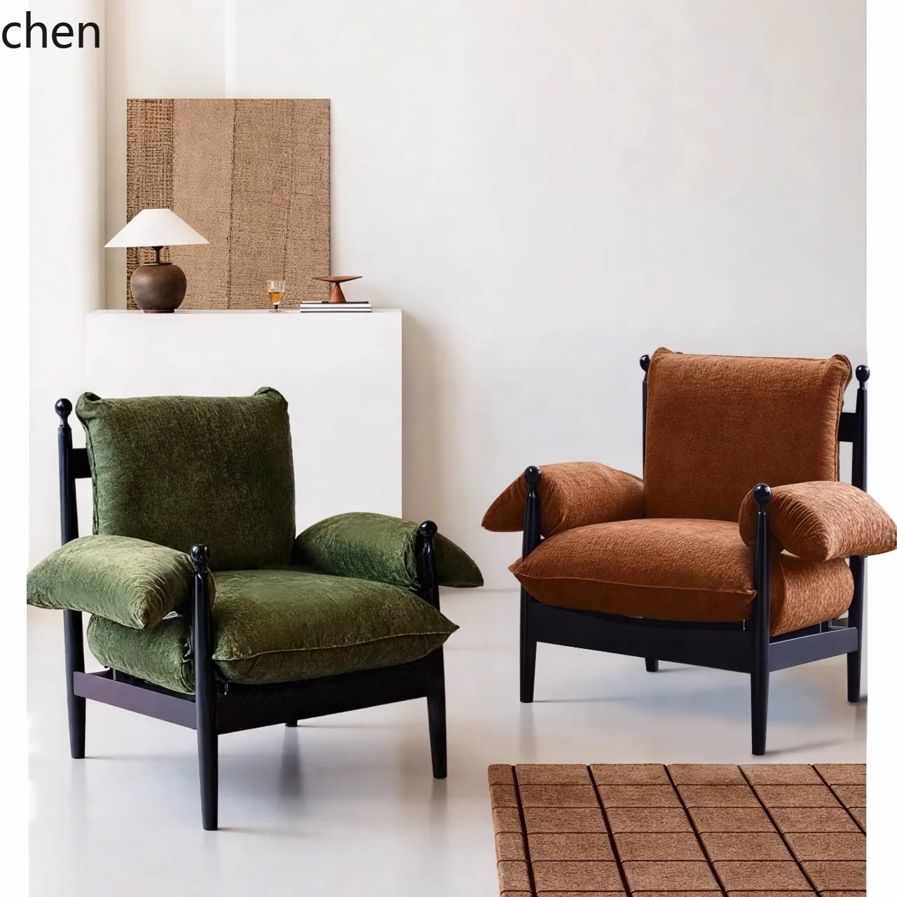 HT Solid Wood Single Chair Living Room Home Reception Sofa Chair Solid Wood Vintage Style Red Ebony Chair