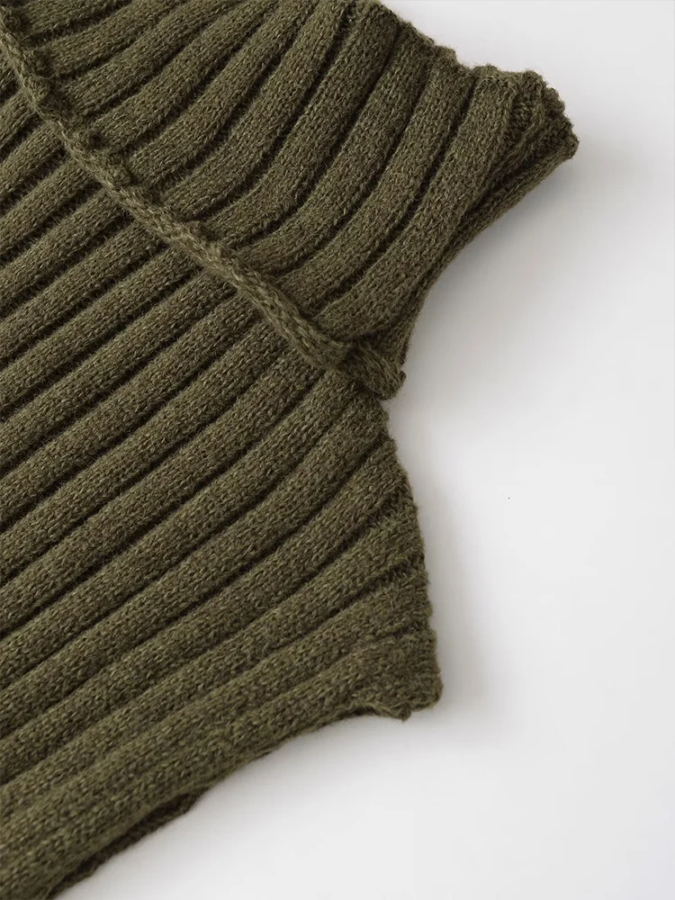 Новый женский модный универсальный темпераментный однотонный тонкий вязаный жилет без рукавов с высоким воротником в европейском стиле