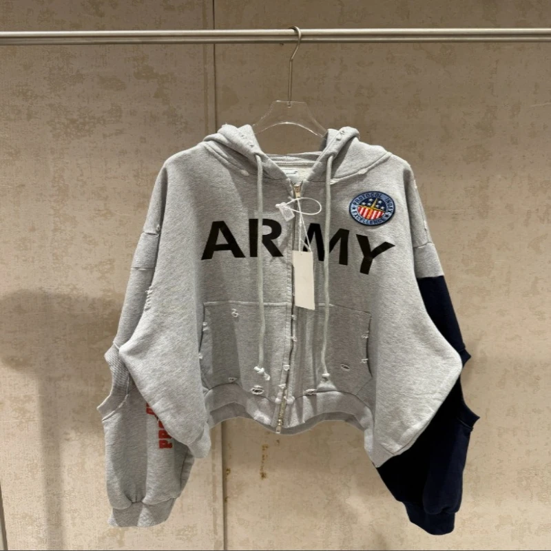 PROJEKT G/R 2026 Patchwork ARMEE Vintage Beschädigte Strickjacke Pullover Männer Frauen Beste Qualität Hoodie