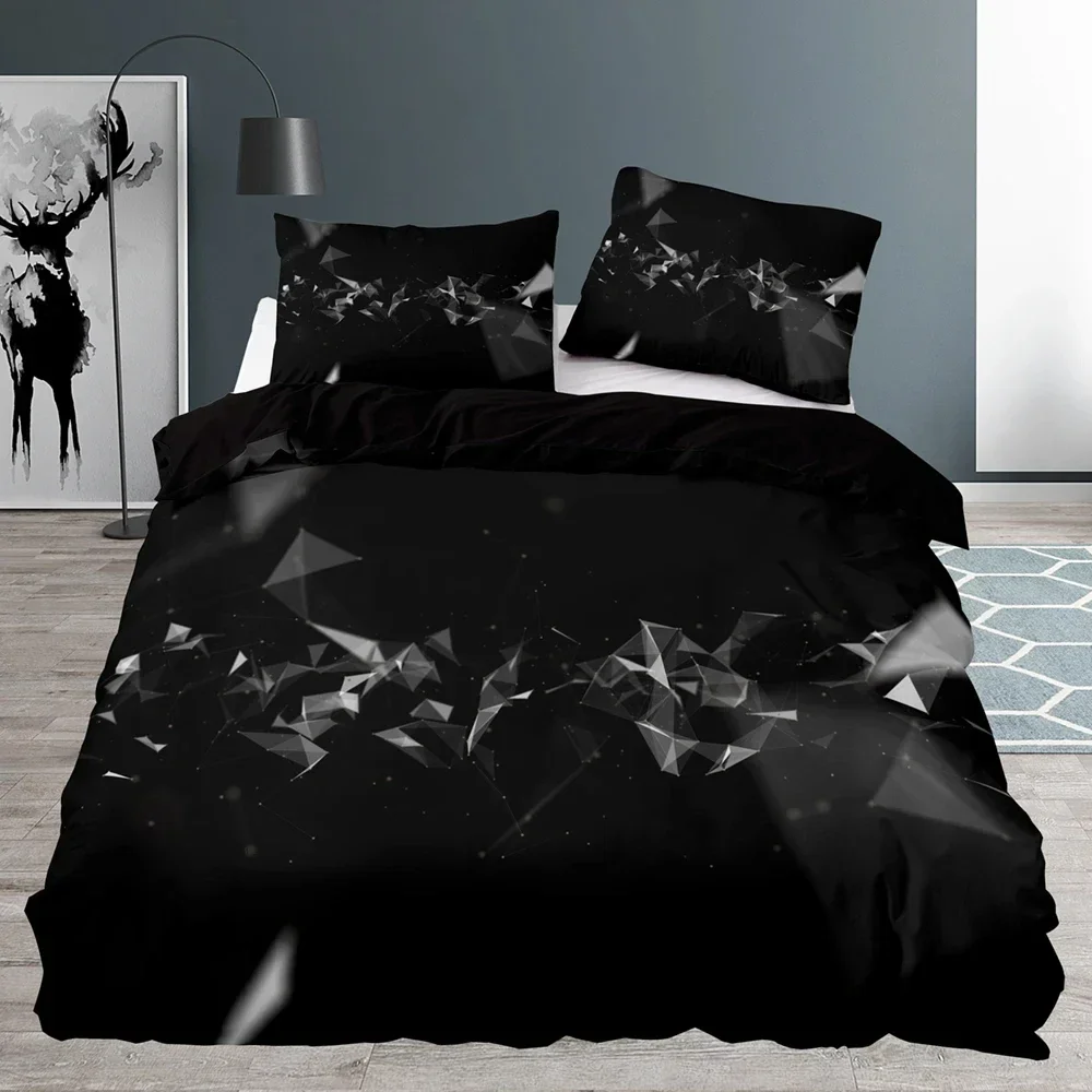 

Black Duvet Cover Queen Size,Bedroom Abstract Blue Geometric Pattern Quilt Cover 220x240 with Pillowcase Bedding Set