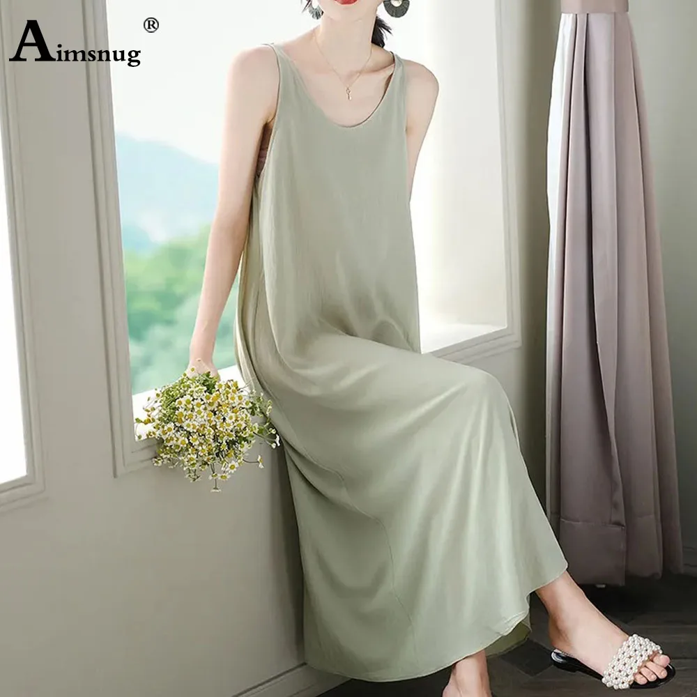 Women Sleeveless Elegant Mid-Calf Dress Plus Size Womens High Split Imitation Silk Party Dresses Female Straight Dress Clothing