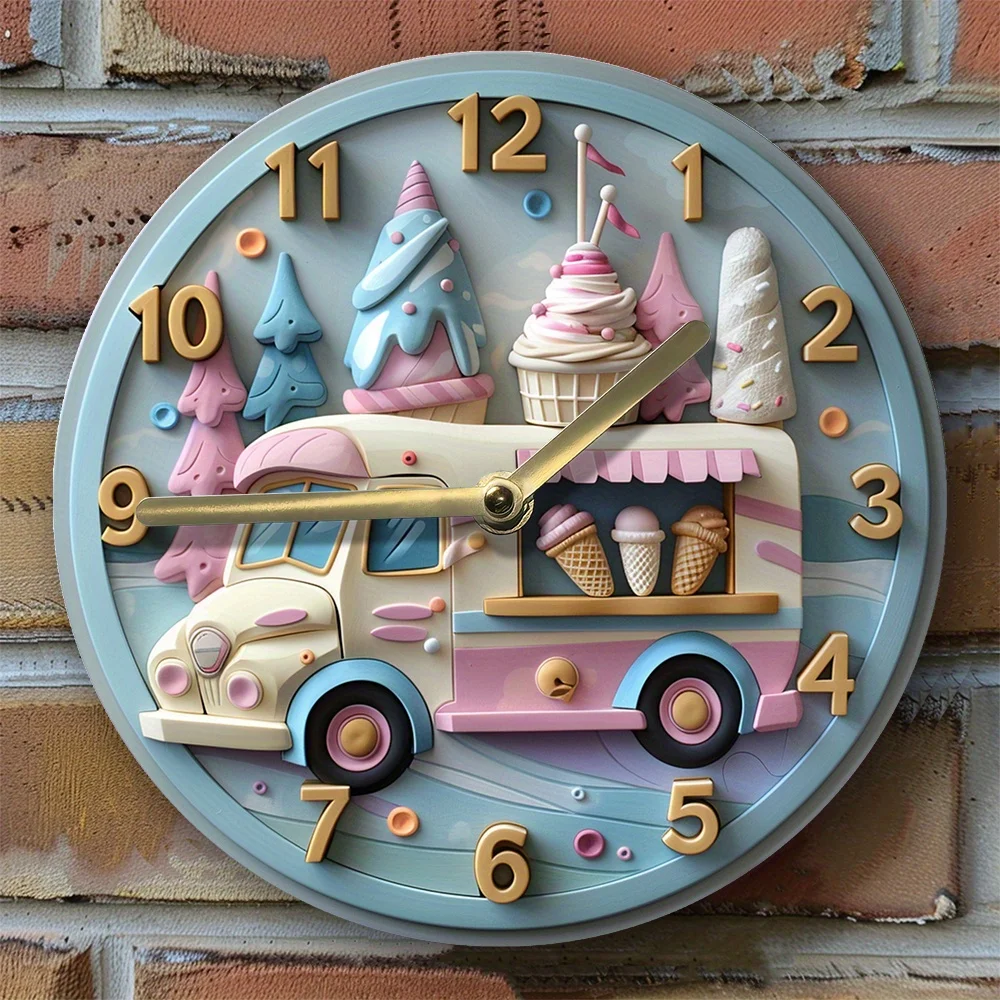 

Aluminum Wall Clock - Ice Cream Truck Theme, Perfect For Living Room Decor & Father'S Day Gift