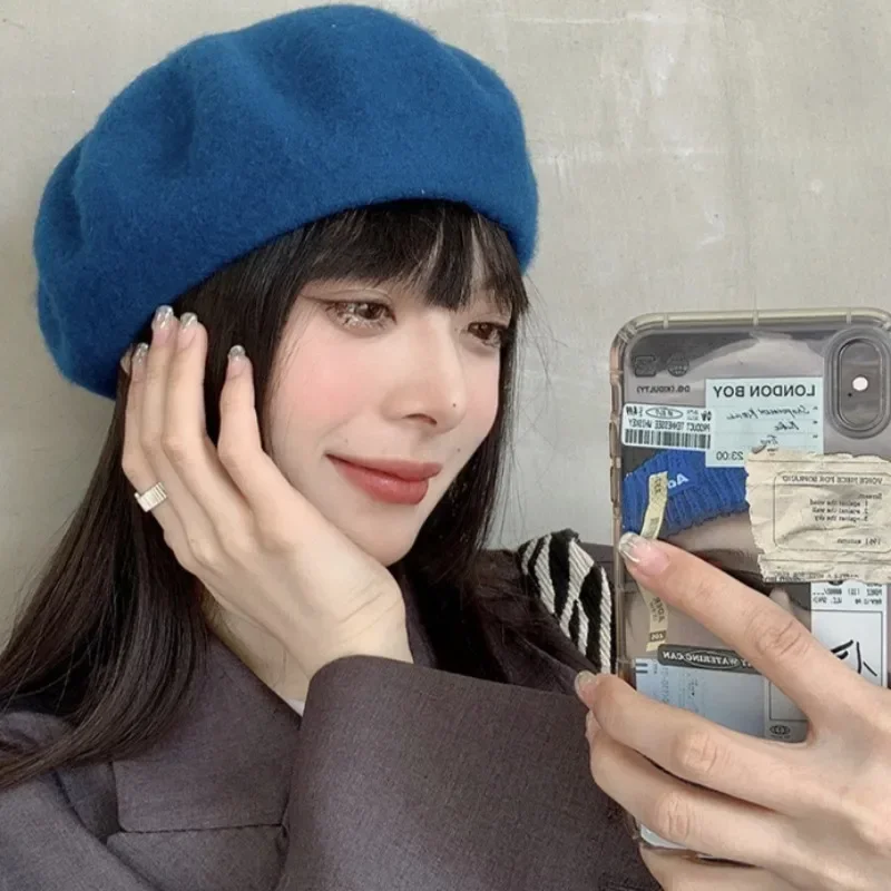 French Wool Berets Women Fashion Artist Solid Color Vintage Versatile Big Head Circumference Cap Girls Elegant Soft Beanie Hat