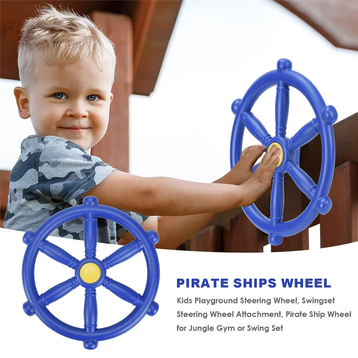 Kids Playground Steering Wheel, Swingset Steering Wheel Attachment, Pirate Ship Wheel for Jungle Gym or Swing Set Blue