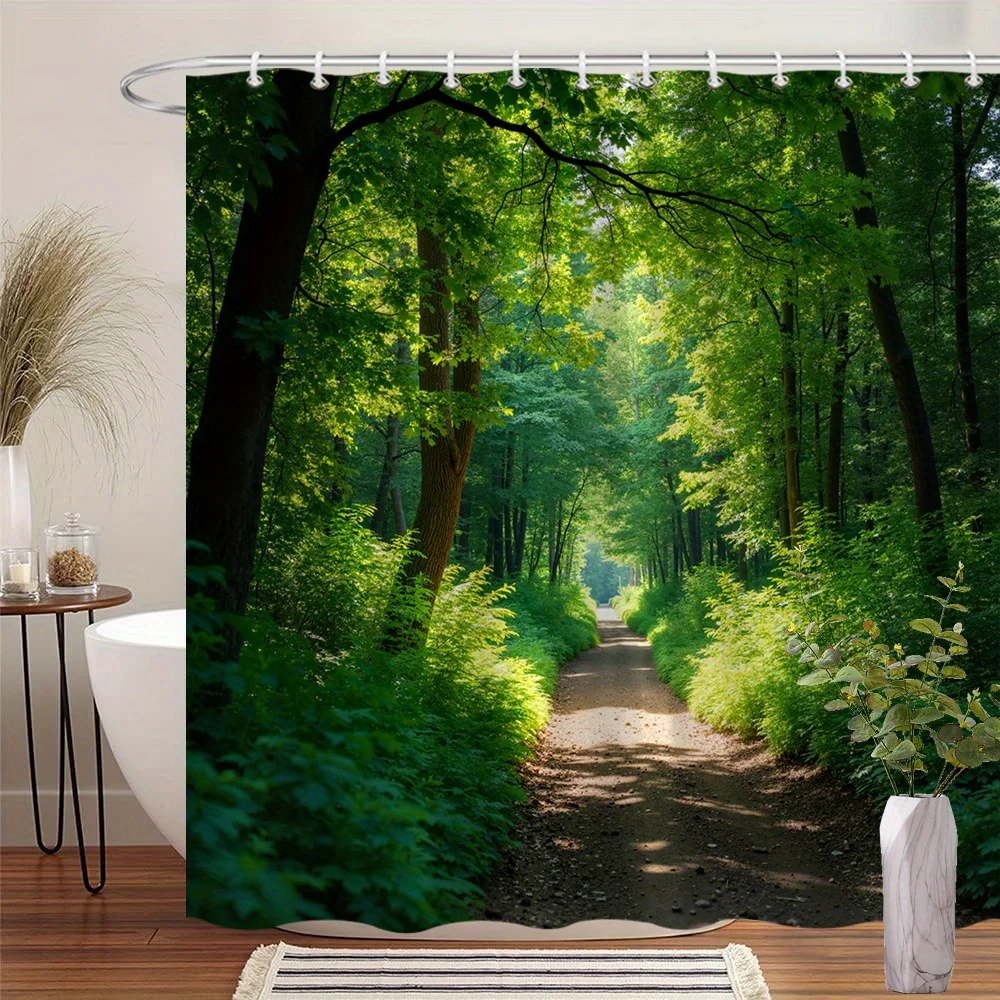 1pc Shower Curtain - Serene Forest Path with Lush Greenery and Dappled Sunlight, Perfect for Bathroom Decoration, Bringing